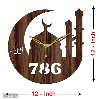 FRAVY 12"" Inch Prelam MDF Wood Allah with 786 Round Without Glass Wall Clock (Brown, 30cm x 30cm) - 40-thumb4