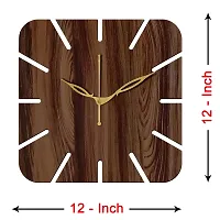 FRAVY 12"" Inch Prelam MDF Wood Cut Mark Square Without Glass Wall Clock (Brown, 30cm x 30cm) - 19-thumb3