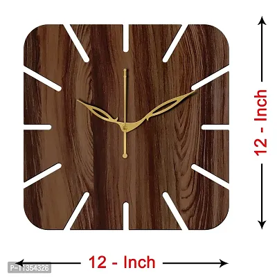 FRAVY 12"" Inch Prelam MDF Wood Cut Mark Square Without Glass Wall Clock (Brown, 30cm x 30cm) - 19-thumb4