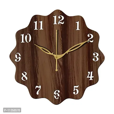 Freny Exim 12"" Inch Wooden MDF English Numeral Round Wall Clock Without Glass (Brown, 30cm x 30cm) - 18-thumb0