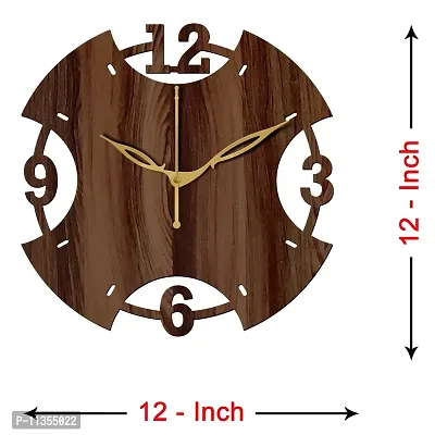 Freny Exim 12"" Inch Wooden MDF English Numeral Round Wall Clock Without Glass (Brown, 30cm x 30cm) - 3-thumb4