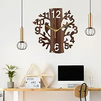 Freny Exim 12"" Inch Wooden MDF Tree Shape English Numeral with Bird Wall Clock Without Glass (Brown, 30cm x 30cm)-057-thumb2