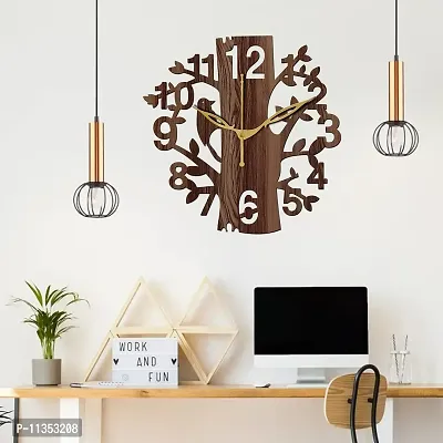 Freny Exim 12"" Inch Wooden MDF Tree Shape English Numeral with Bird Wall Clock Without Glass (Brown, 30cm x 30cm)-057-thumb3