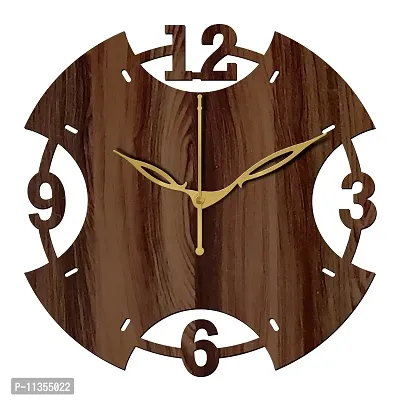 Freny Exim 12"" Inch Wooden MDF English Numeral Round Wall Clock Without Glass (Brown, 30cm x 30cm) - 3