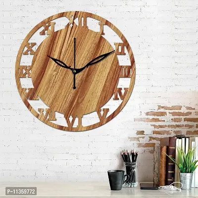 FRAVY 10 Inch MDF Wood Wall Clock for Home and Office (25Cm x 25Cm, Small Size, 006-Beige)-thumb0