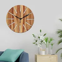 FRAVY 12"" Inch Prelam MDF Wood Unique Cut Mark Round Without Glass Wall Clock (Beige, 30cm x 30cm) - 2-thumb2