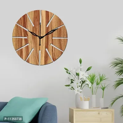 FRAVY 12"" Inch Prelam MDF Wood Unique Cut Mark Round Without Glass Wall Clock (Beige, 30cm x 30cm) - 2-thumb3