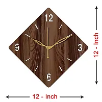 FRAVY 12"" Inch Prelam MDF Wood English Numeral Rhombus Without Glass Wall Clock (Brown, 30cm x 30cm) - 21-thumb3