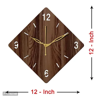 FRAVY 12"" Inch Prelam MDF Wood English Numeral Rhombus Without Glass Wall Clock (Brown, 30cm x 30cm) - 21-thumb4