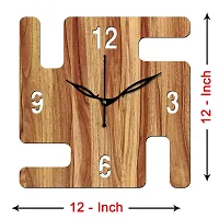 FRAVY 12"" Inch Prelam MDF Wood English Numeral Swastik Square Without Glass Wall Clock (Beige, 30cm x 30cm) - 32-thumb3