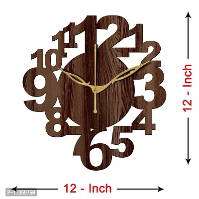 FRAVY 12"" Inch Prelam MDF Wood English Numeral Round Without Glass Wall Clock (Brown, 30cm x 30cm) - 17-thumb4