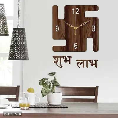 Freny Exim 12"" Inch Wooden MDF English Numeral Swastik Square Wall Clock Without Glass (Brown, 30cm x 30cm) - 52