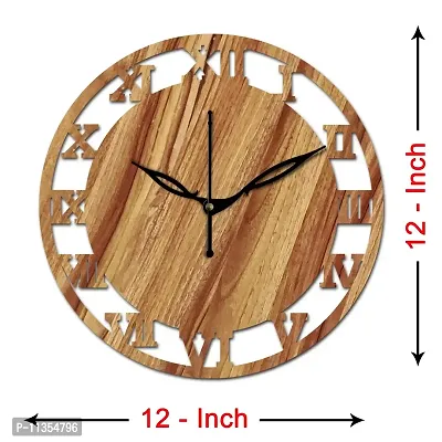 FRAVY 12"" Inch Prelam MDF Wood Roman Numeral Round Without Glass Wall Clock (Beige, 30cm x 30cm) - 6-thumb4