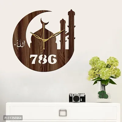 Freny Exim 12"" Inch Wooden MDF Allah with 786 Round Wall Clock Without Glass (Brown, 30cm x 30cm) - 40-thumb3