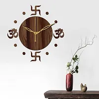 Freny Exim 12"" Inch Wooden MDF Om with Swastik Round Wall Clock Without Glass (Brown, 30cm x 30cm) - 54-thumb1