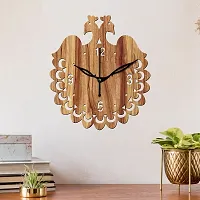 FRAVY 12"" Inch Prelam MDF Wood English Numeral Peacock Round Without Glass Wall Clock (Beige, 30cm x 30cm) - 45-thumb2