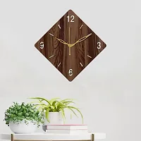 FRAVY 12"" Inch Prelam MDF Wood English Numeral Rhombus Without Glass Wall Clock (Brown, 30cm x 30cm) - 21-thumb2