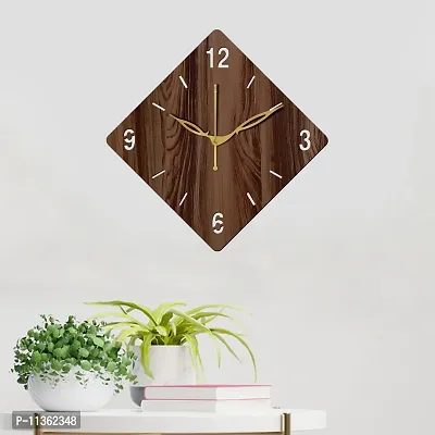 FRAVY 12"" Inch Prelam MDF Wood English Numeral Rhombus Without Glass Wall Clock (Brown, 30cm x 30cm) - 21-thumb3