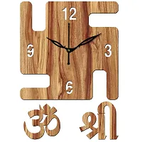 FRAVY 12"" Inch Prelam MDF Wood English Numeral Swastik Square Without Glass Wall Clock (Beige, 30cm x 30cm) - 51-thumb1