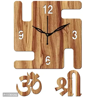 FRAVY 12"" Inch Prelam MDF Wood English Numeral Swastik Square Without Glass Wall Clock (Beige, 30cm x 30cm) - 51-thumb2