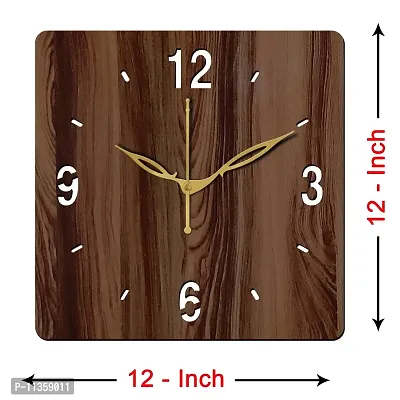 FRAVY 12"" Inch Prelam MDF Wood English Numeral 4 Butterfly Square Without Glass Wall Clock (Brown, 30cm x 30cm) - 7-thumb4