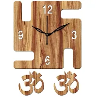 FRAVY 12"" Inch Prelam MDF Wood English Numeral Swastik Square Without Glass Wall Clock (Beige, 30cm x 30cm) - 50-thumb1