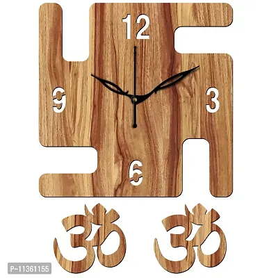 FRAVY 12"" Inch Prelam MDF Wood English Numeral Swastik Square Without Glass Wall Clock (Beige, 30cm x 30cm) - 50-thumb2