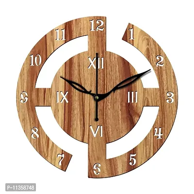 FRAVY 12"" Inch Prelam MDF Wood English Numeral Round Without Glass Wall Clock (Beige, 30cm x 30cm) - 27-thumb2