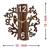 Freny Exim 12"" Inch Wooden MDF Tree Shape English Numeral with Bird Wall Clock Without Glass (Brown, 30cm x 30cm)-057-thumb4