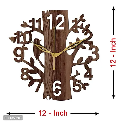 Freny Exim 12"" Inch Wooden MDF Tree Shape English Numeral with Bird Wall Clock Without Glass (Brown, 30cm x 30cm)-057-thumb5