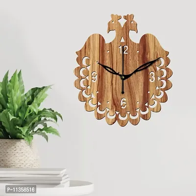 Freny Exim 12"" Inch Wooden MDF English Numeral Peacock Round Wall Clock Without Glass (Beige, 30cm x 30cm) - 45-thumb2