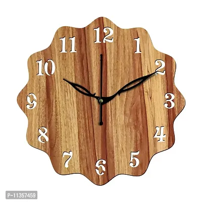 FRAVY 12"" Inch Prelam MDF Wood English Numeral Round Without Glass Wall Clock (Beige, 30cm x 30cm) - 18-thumb2