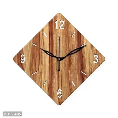 FRAVY 12"" Inch Prelam MDF Wood English Numeral Rhombus Without Glass Wall Clock (Beige, 30cm x 30cm) - 21-thumb2