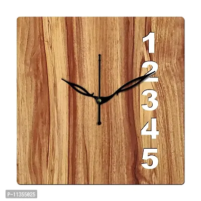 Freny Exim 12"" Inch Wooden MDF English Numeral Square Wall Clock Without Glass (Beige, 30cm x 30cm) - 24