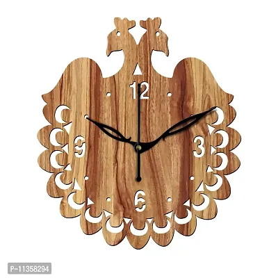 FRAVY 12"" Inch Prelam MDF Wood English Numeral Peacock Round Without Glass Wall Clock (Beige, 30cm x 30cm) - 45-thumb2