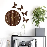 Freny Exim 12"" Inch Wooden MDF English Numeral 4 Butterfly Round Wall Clock Without Glass (Brown, 30cm x 30cm) - 1-thumb2