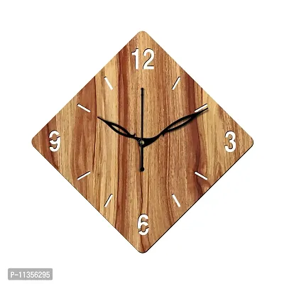 Freny Exim 12"" Inch Wooden MDF English Numeral Rhombus Wall Clock Without Glass (Beige, 30cm x 30cm) - 21