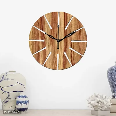 Freny Exim 12"" Inch Wooden MDF Unique Cut Mark Round Wall Clock Without Glass (Beige, 30cm x 30cm) - 2-thumb2