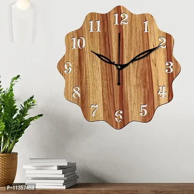 FRAVY 12"" Inch Prelam MDF Wood English Numeral Round Without Glass Wall Clock (Beige, 30cm x 30cm) - 18