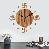 Freny Exim 12"" Inch Wooden MDF Om with Swastik Round Wall Clock Without Glass (Beige, 30cm x 30cm) - 54-thumb2