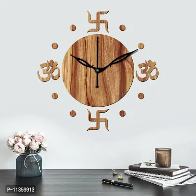 Freny Exim 12"" Inch Wooden MDF Om with Swastik Round Wall Clock Without Glass (Beige, 30cm x 30cm) - 54-thumb3