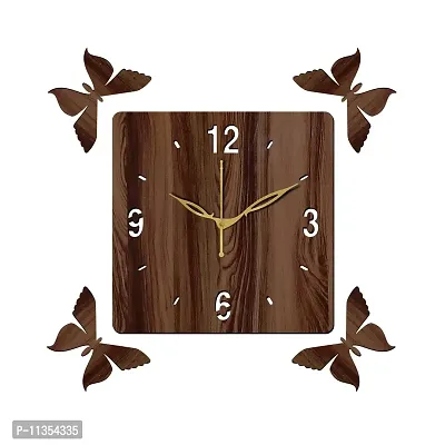 Freny Exim 12"" Inch Wooden MDF English Numeral 4 Butterfly Square Wall Clock Without Glass (Brown, 30cm x 30cm) - 7