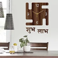 FRAVY 12"" Inch Prelam MDF Wood English Numeral Swastik Square Without Glass Wall Clock (Brown, 30cm x 30cm) - 52-thumb2