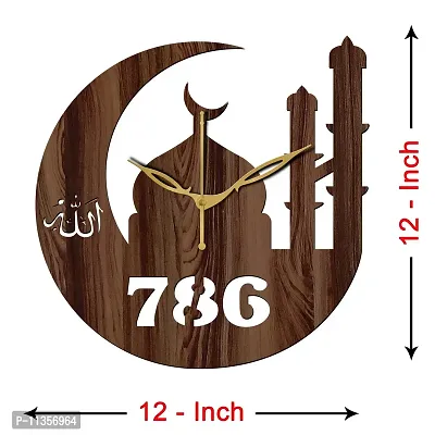 Freny Exim 12"" Inch Wooden MDF Allah with 786 Round Wall Clock Without Glass (Brown, 30cm x 30cm) - 40-thumb4