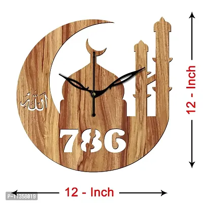 Freny Exim 12"" Inch Wooden MDF Allah with 786 Round Wall Clock Without Glass (Beige, 30cm x 30cm) - 40-thumb4