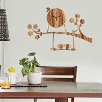 Freny Exim Wooden MDF Tree Birds Coffee Cup On Julha Design Wall Clock Without Glass (Beige, 43cm x 68cm)-058-thumb1