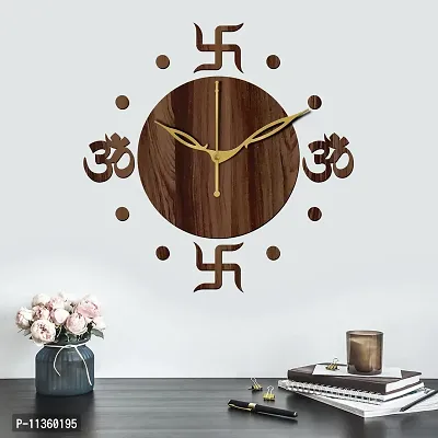 Freny Exim 12"" Inch Wooden MDF Om with Swastik Round Wall Clock Without Glass (Brown, 30cm x 30cm) - 54-thumb3