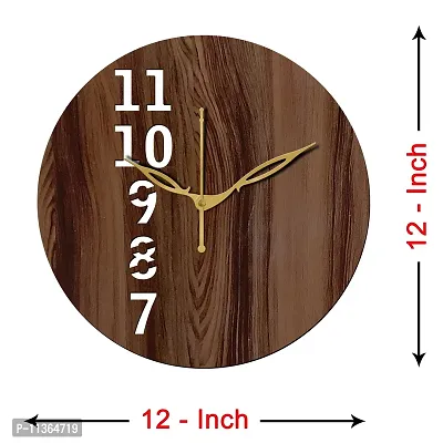 FRAVY 12"" Inch Prelam MDF Wood English Numeral Round Without Glass Wall Clock (Brown, 30cm x 30cm) - 25-thumb4