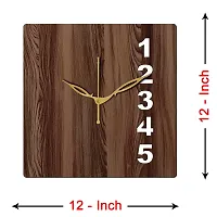 FRAVY 12"" Inch Prelam MDF Wood English Numeral Square Without Glass Wall Clock (Brown, 30cm x 30cm) - 24-thumb3