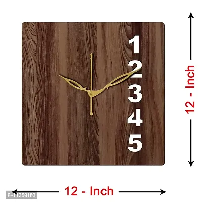 FRAVY 12"" Inch Prelam MDF Wood English Numeral Square Without Glass Wall Clock (Brown, 30cm x 30cm) - 24-thumb4